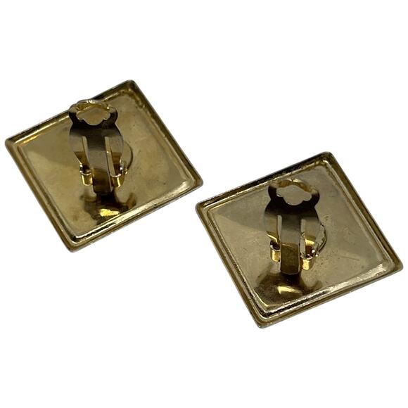 Vintage Square Marbled Enamel Clip-On Earrings Gold Tone Purple Green Pink - Picture 2 of 2